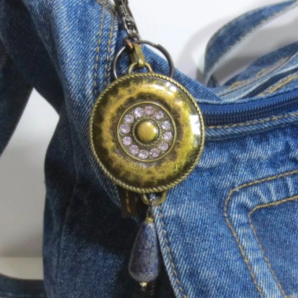 New Handmade Keychain Bag Charm Beaded Boho Antique Brass Rhinestones Faux Gem